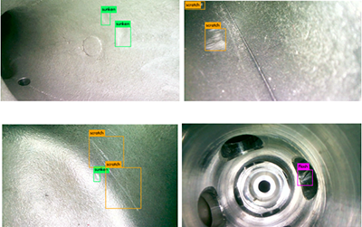 AI智能识别系统内窥镜损伤自动识别示例:裂缝、缺损、腐蚀、严重积碳、凹陷等